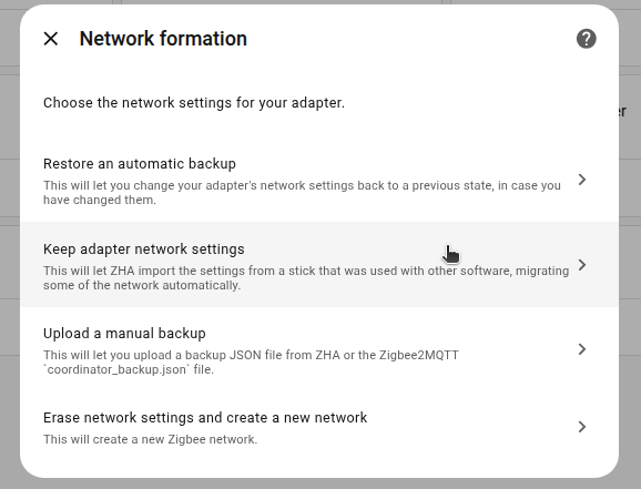 Choose the network settings for your radio