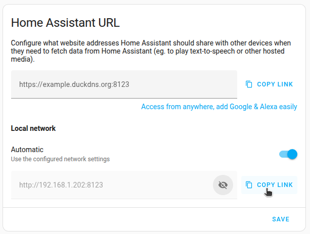 Screenshot of the network settings