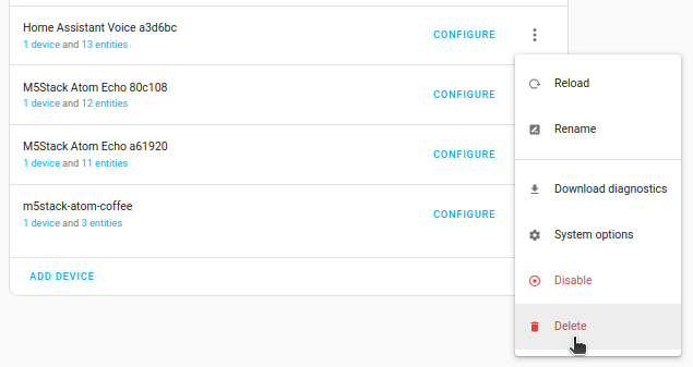 Screenshot showing where to remove the integration